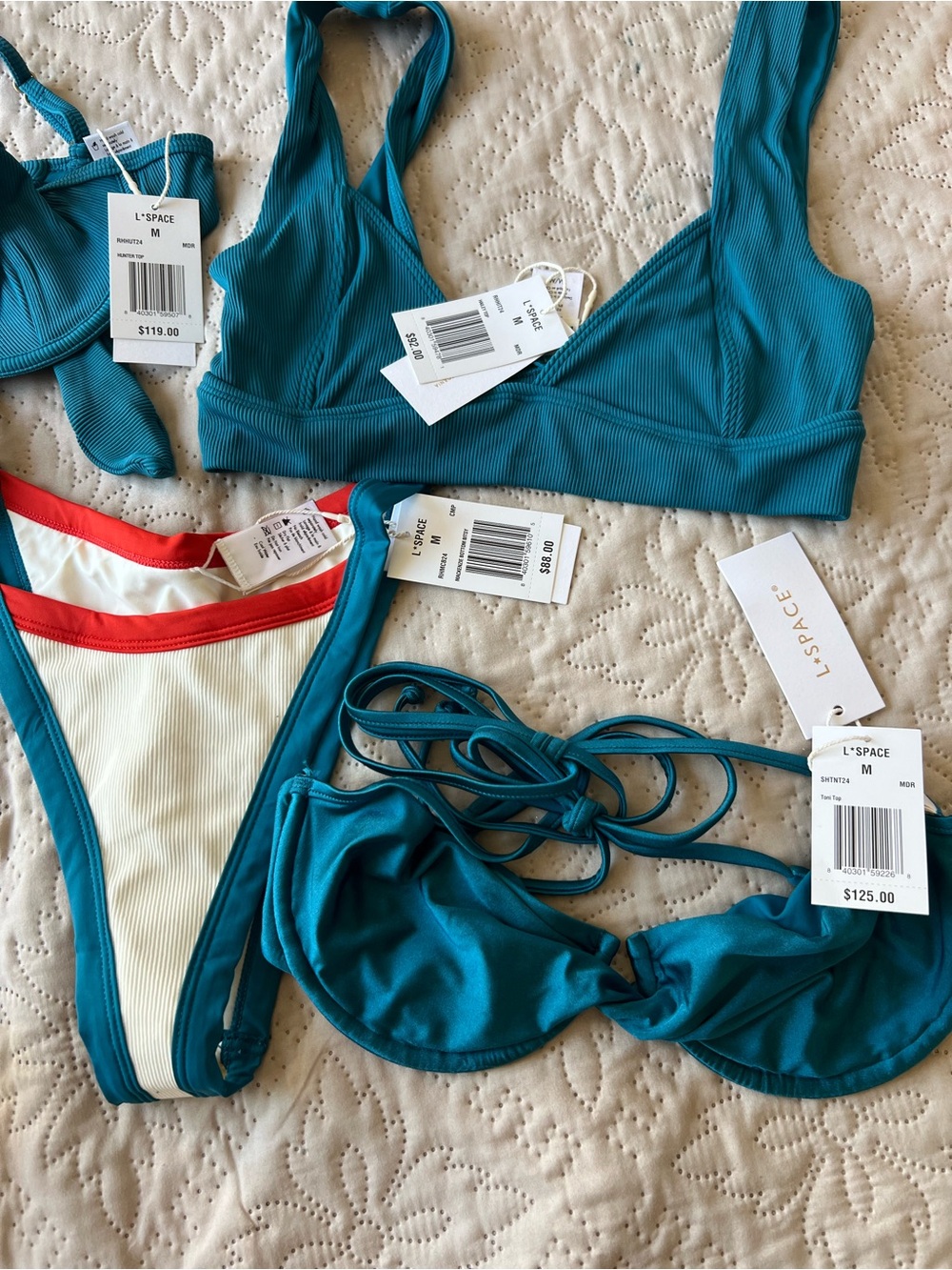 l*space Teal Ribbed four-Piece Swim Set with White & Red Accents - Picture 2 of 3